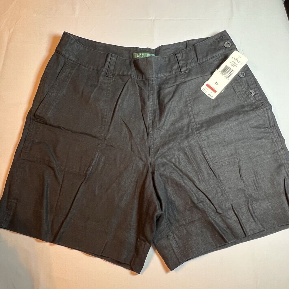 NWT Lauren‎ Ralph Lauren Shorts Women’s 12 Chino Flat Front Navy High Rise Linen
